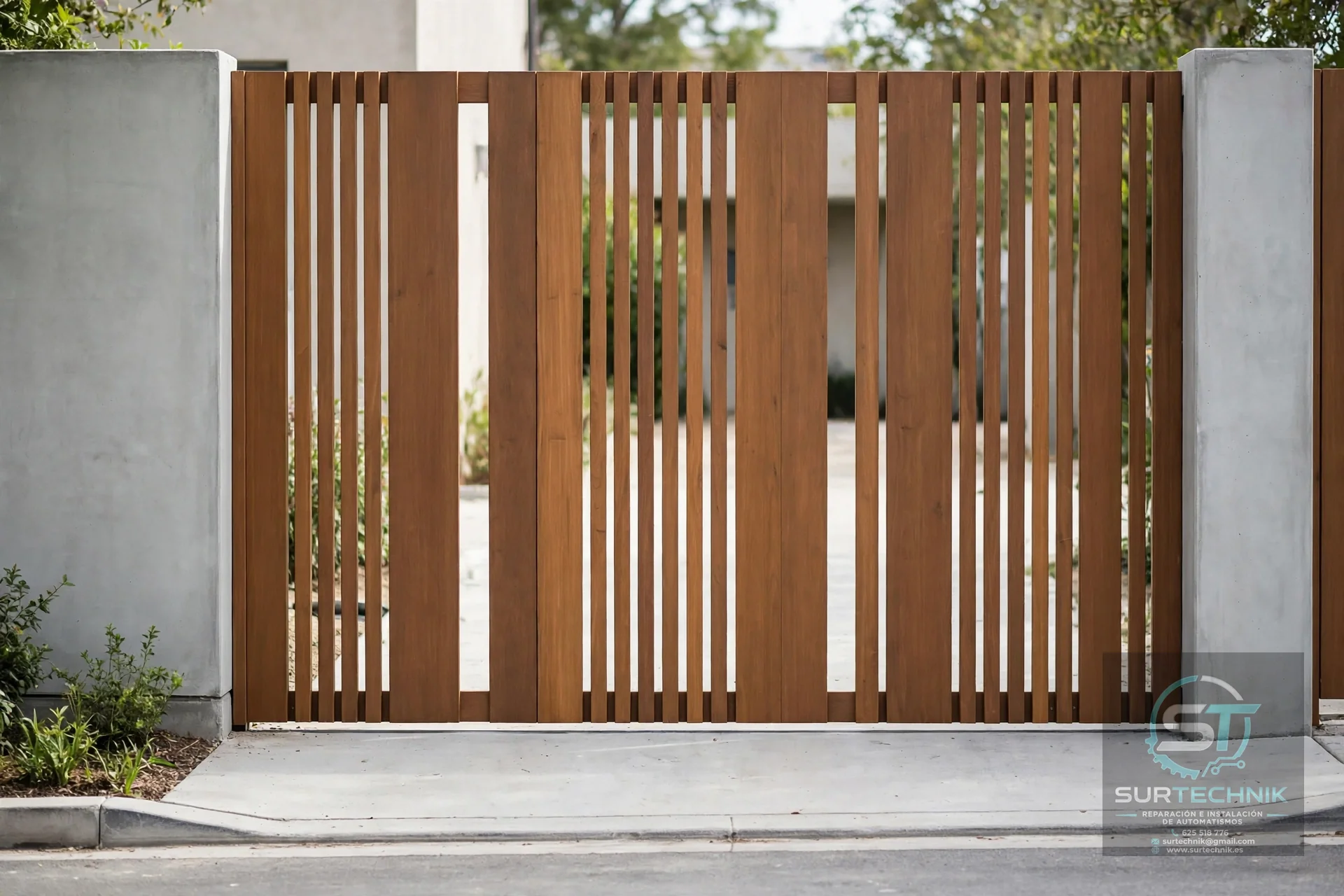 Puerta doble de lamas verticales de madera natural - Surtechnik